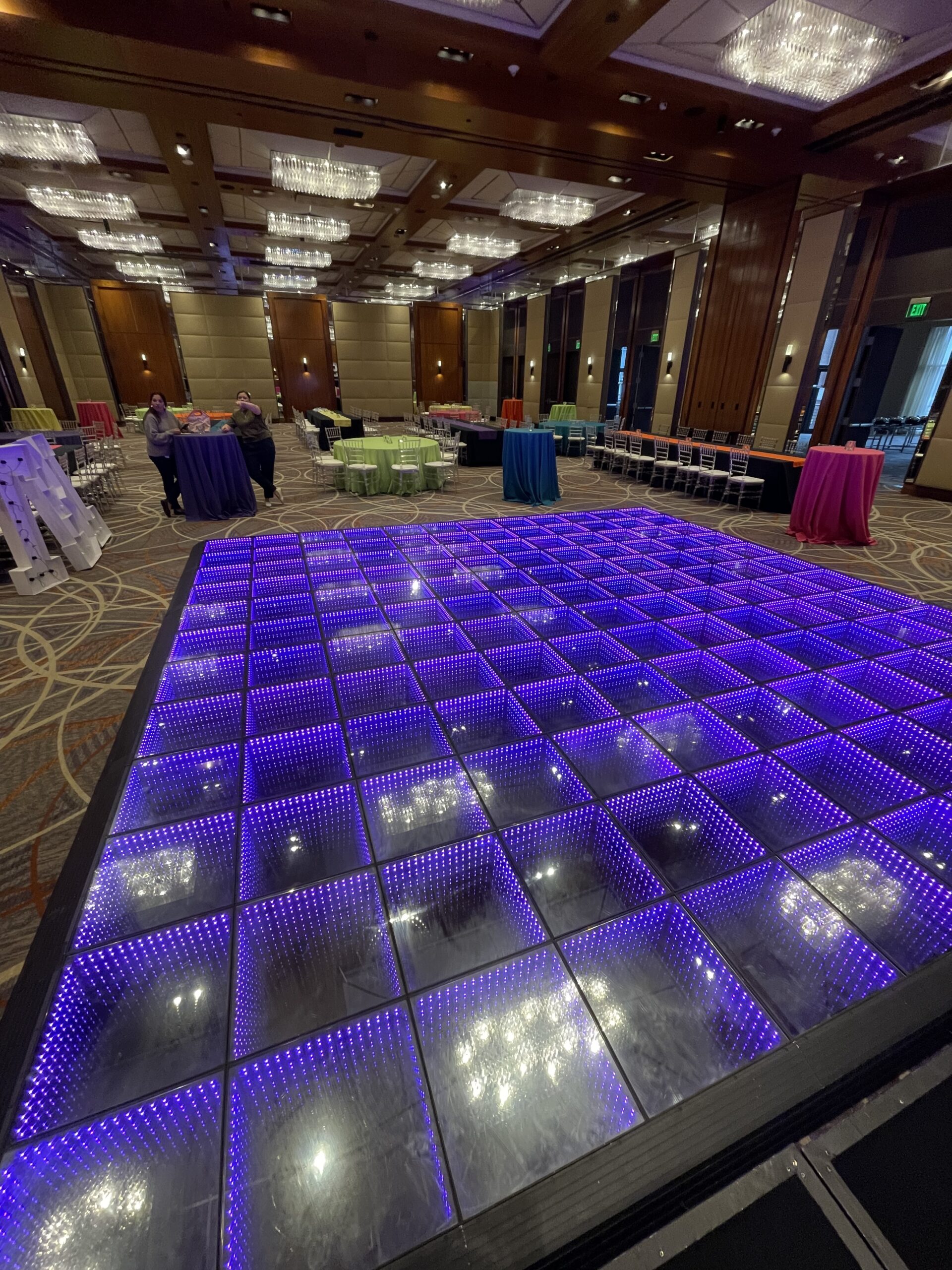 LED infinity mirror dance floor at a DMV wedding celebration and event.