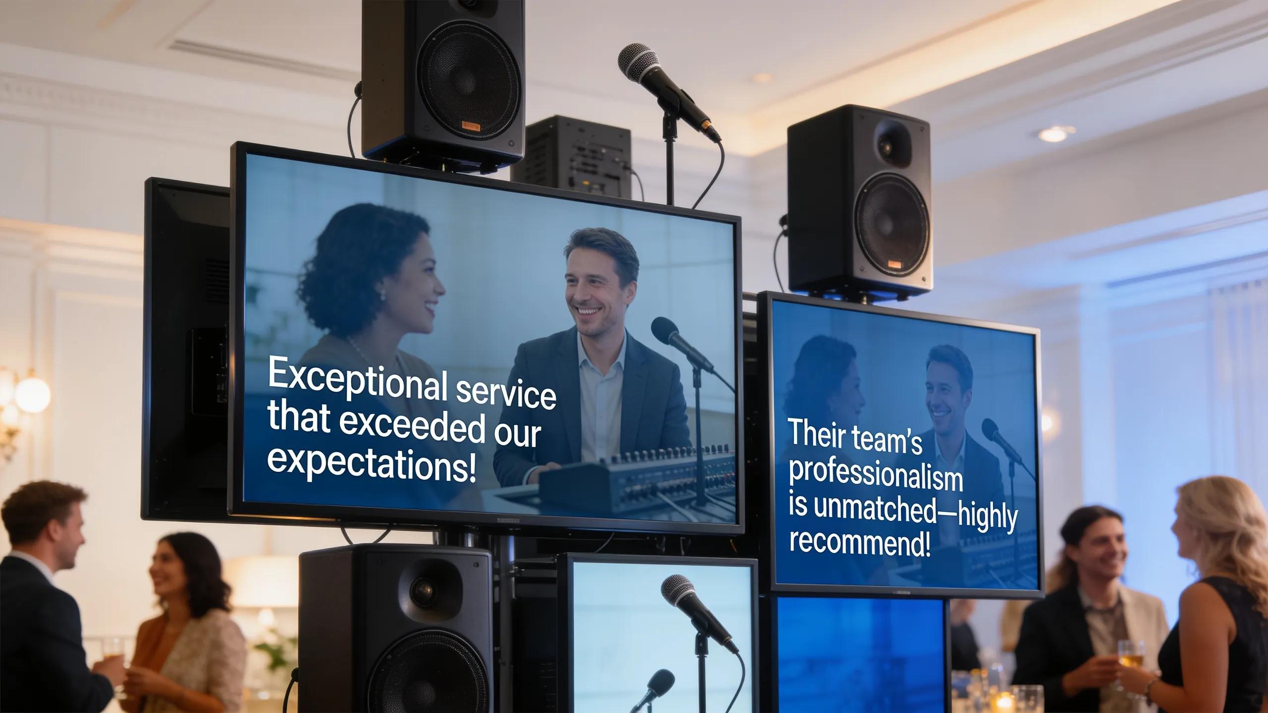 Displayed testimonials from satisfied clients about DJ services, enhancing credibility and confidence